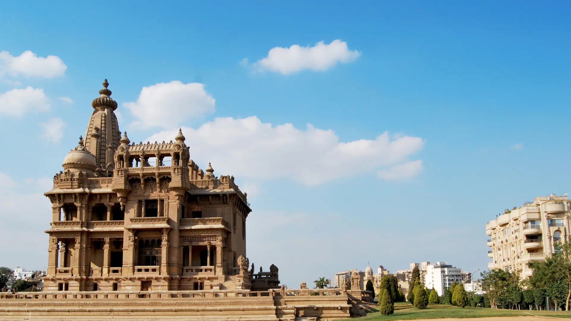 Baron Empain Palace exterior in sunny Heliopolis, Cairo