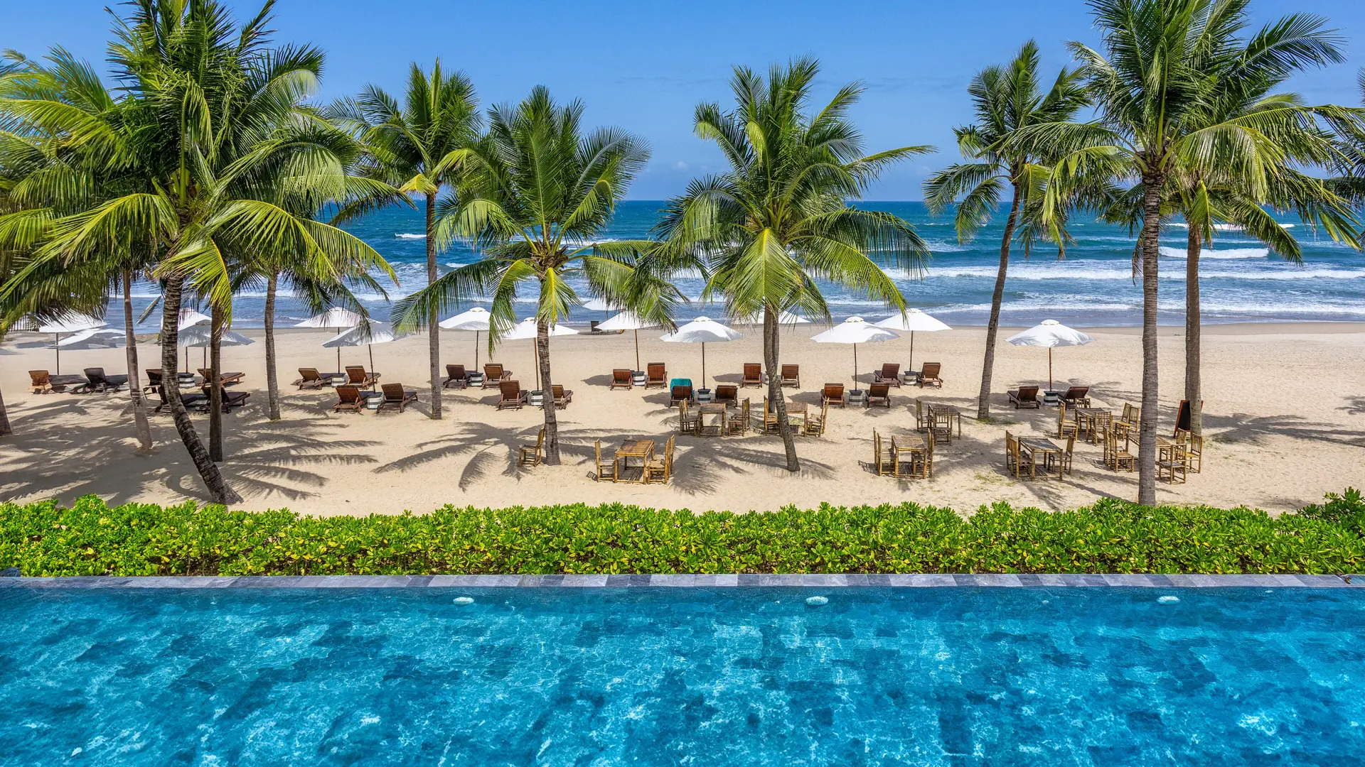 Palm-lined My Khe sand facing the Da Nang sea